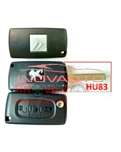 Citroen or Peugeot  FLIP SHELL - 3 Button (Light Button) with BLADE HU83